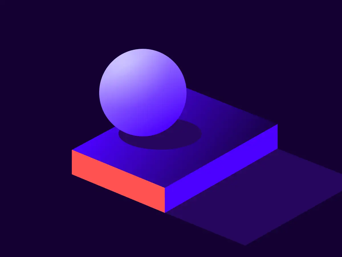 A purple ball is sitting on top of a purple box