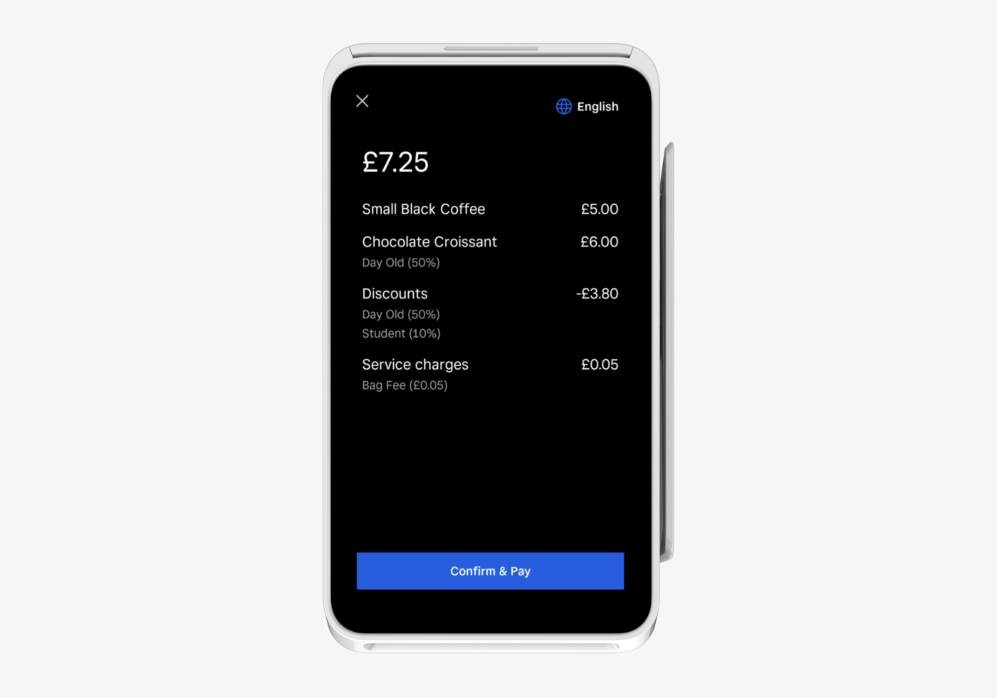 An image of the Square Terminal showing an itemized order from a checkout.