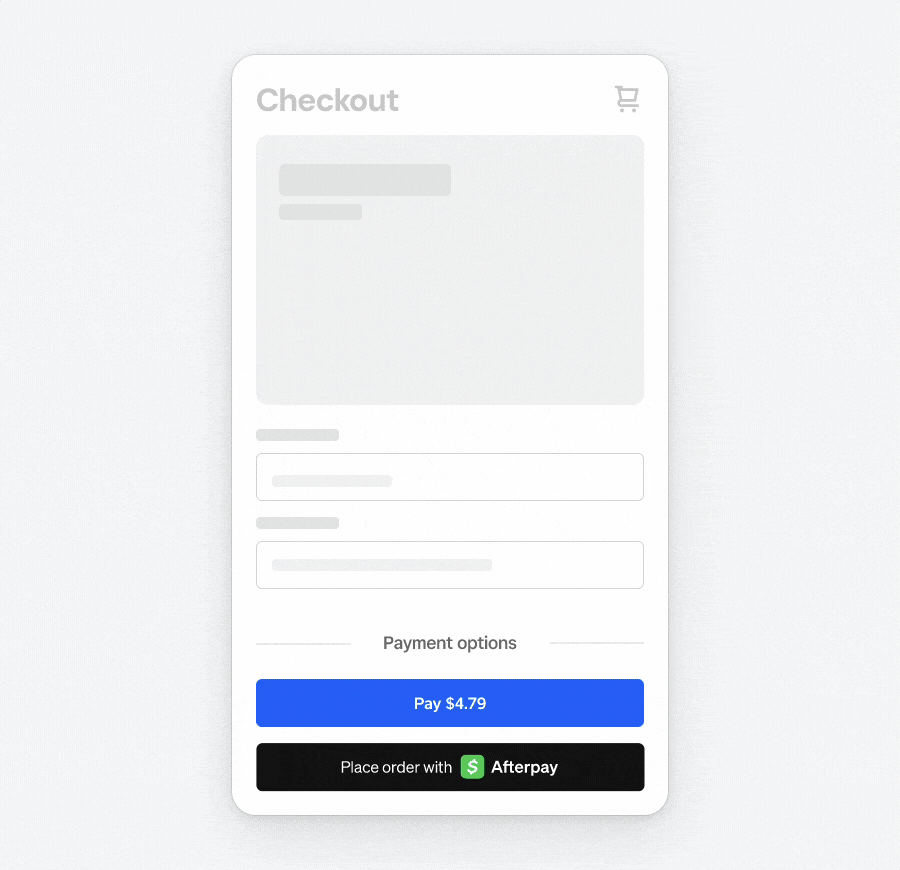 An animation showing the Afterpay payment flow completing a payment.