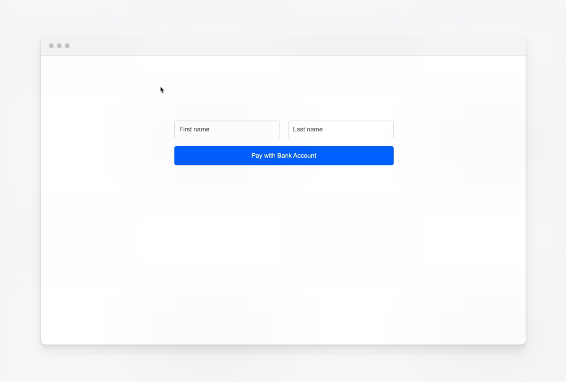 An animation showing the buyer ACH payment experience in the Web Payments SDK Quickstart.