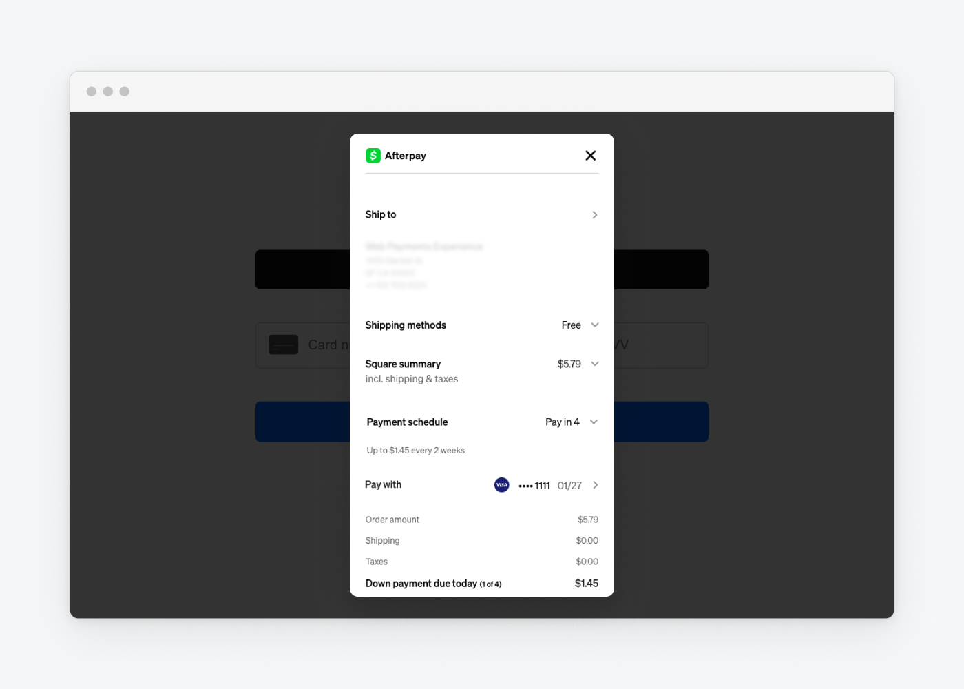 A graphic showing the Afterpay payment form.