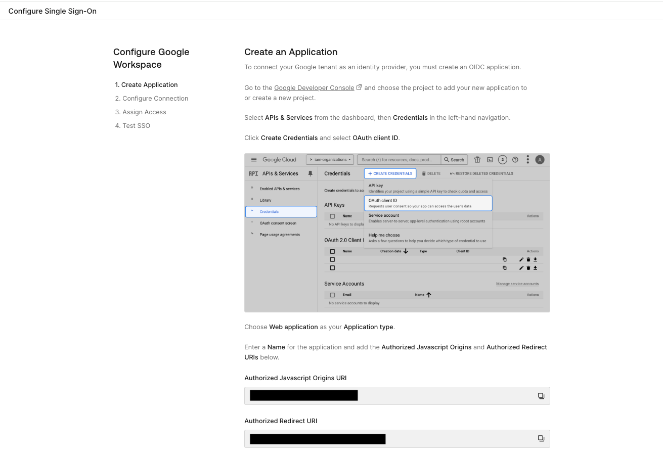 SSO Ticket - Create Google Workspace App