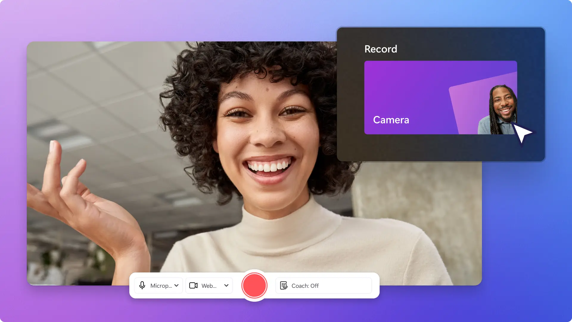 An image of the webcam recorder in Clipchamp.