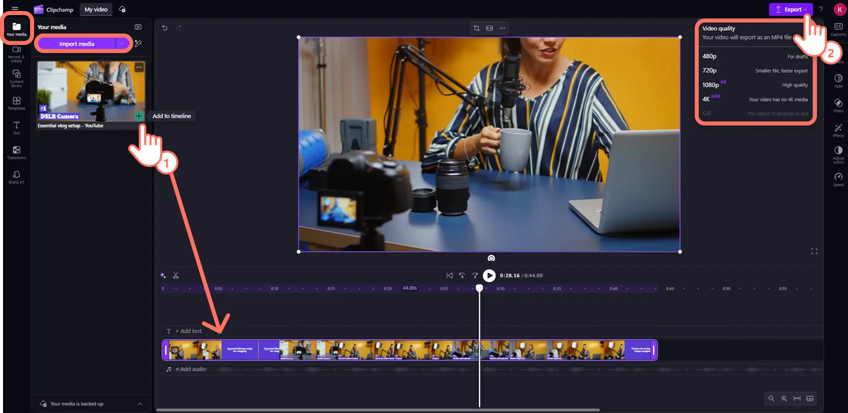 En användare konverterar en YouTube-video till MP4-format i Clipchamps videoredigerare.