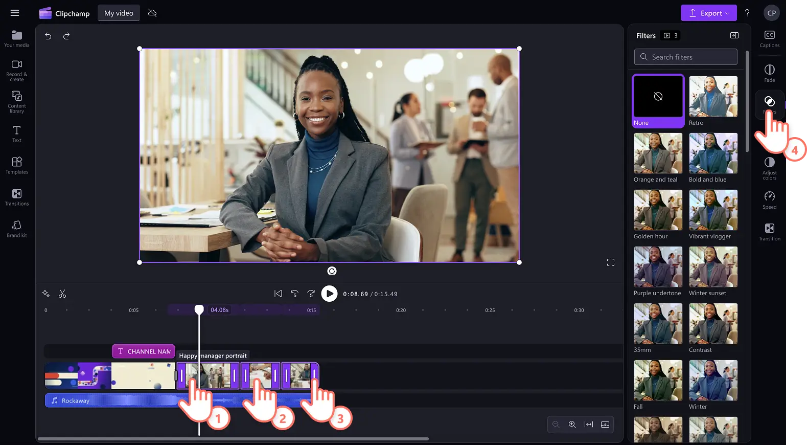 O imagine cu un utilizator care aplică filtre multiple la videoclipuri.