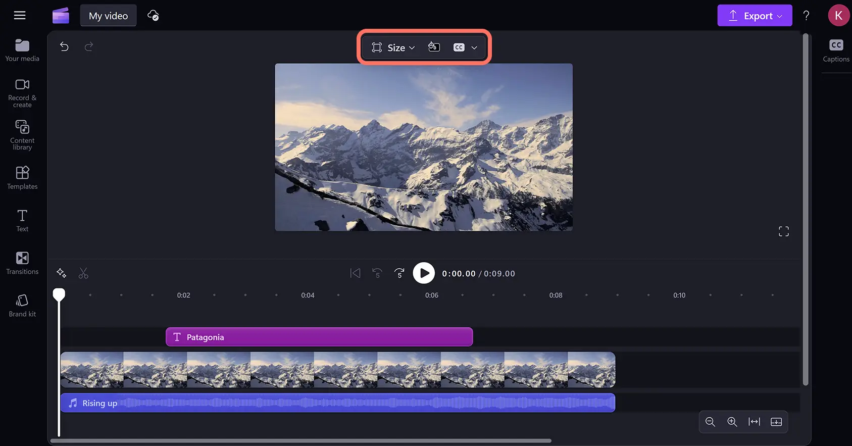 Toolbar mengambang tanpa aset apa pun yang dipilih di lini masa di editor video Clipchamp.
