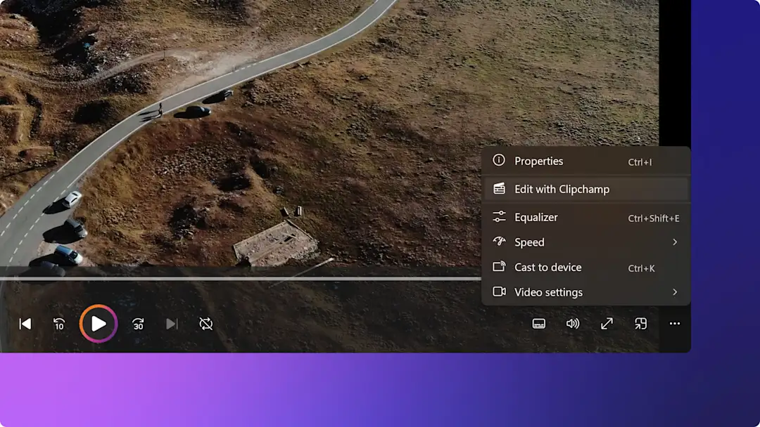 En bild av knappen Redigera med Clipchamp i Windows Media Player.
