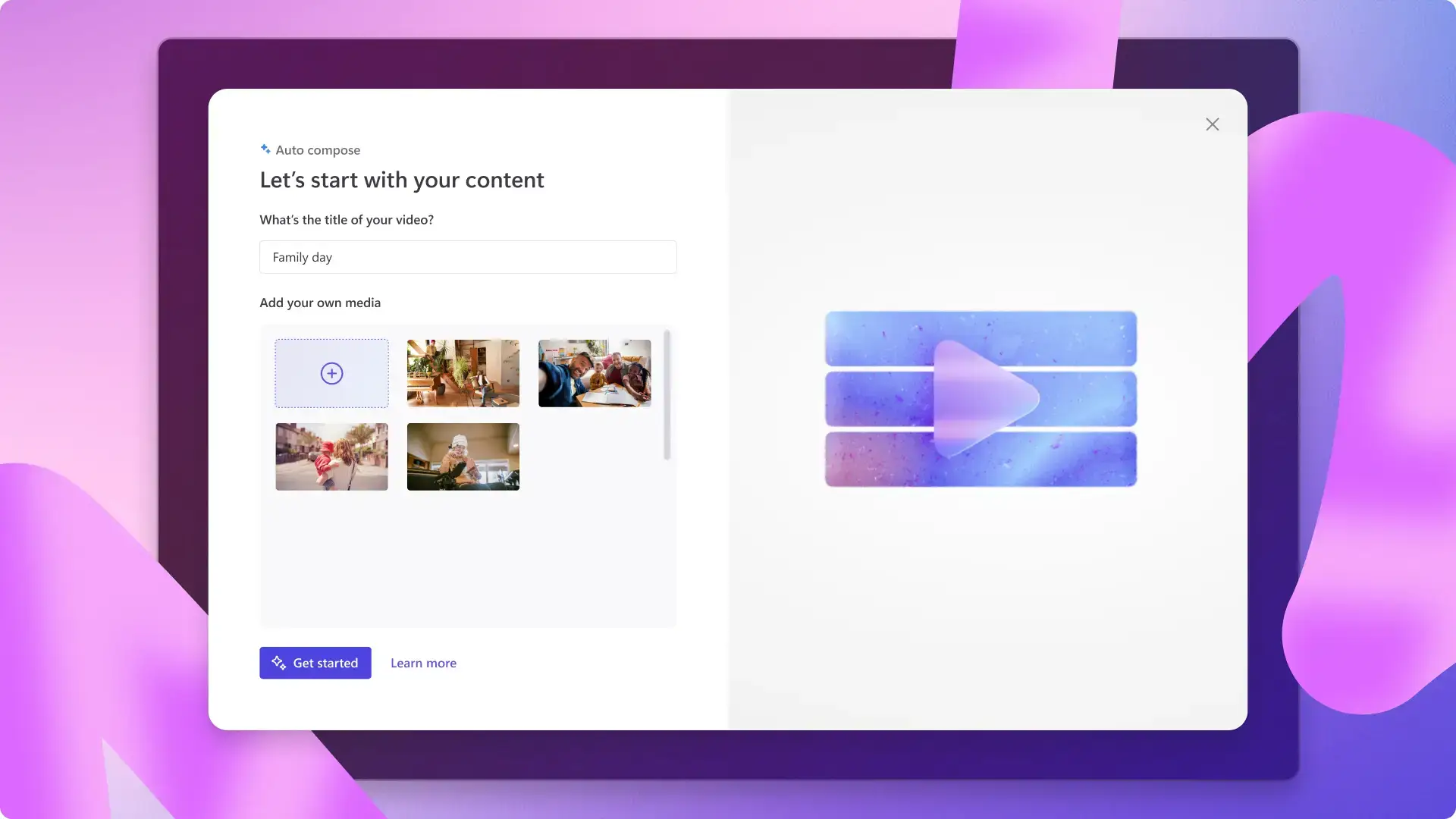 Usuário criando um vídeo no editor de vídeo com IA do Clipchamp.