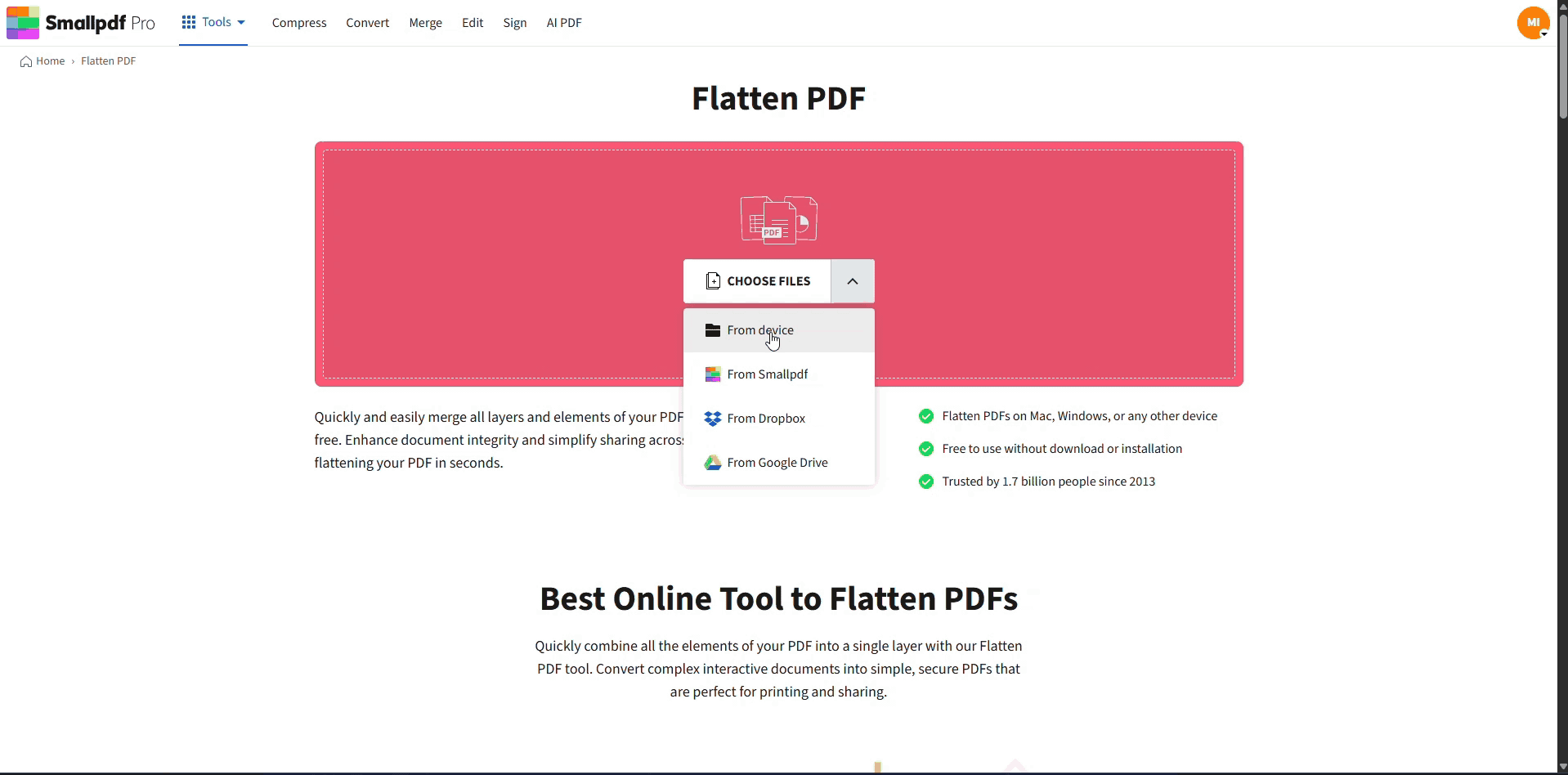 Flatten a Fillable PDF with Smallpdf