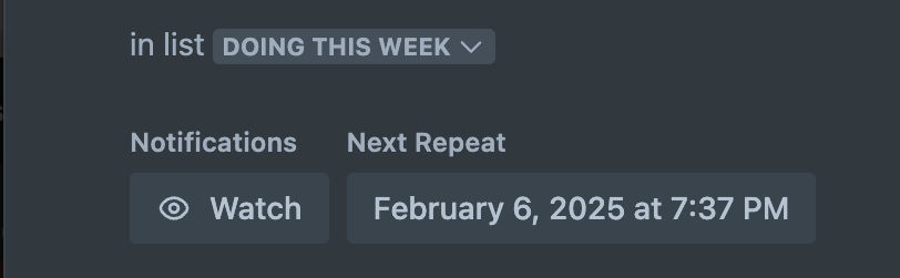 The Next Repeat note in Trello to know when the card will repeat