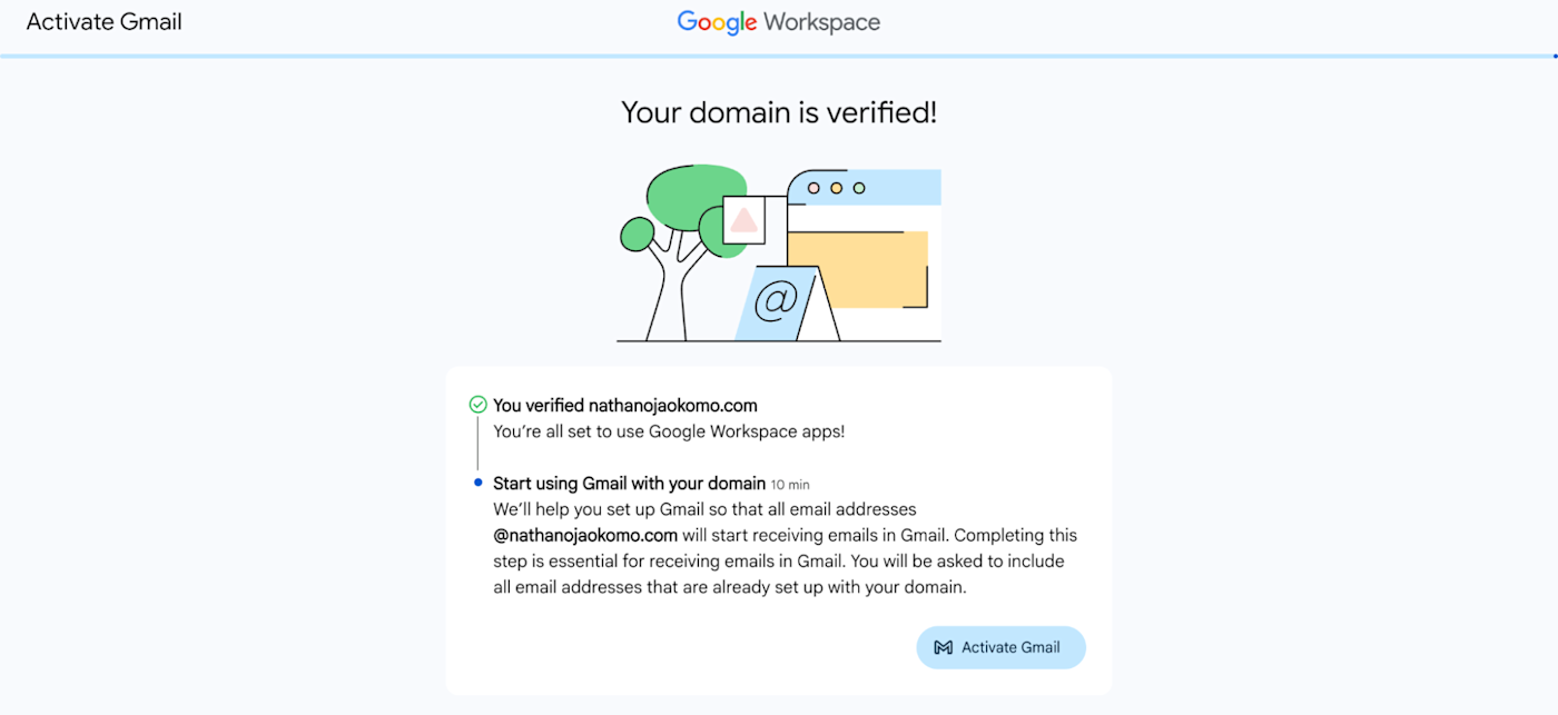 The success message from Google