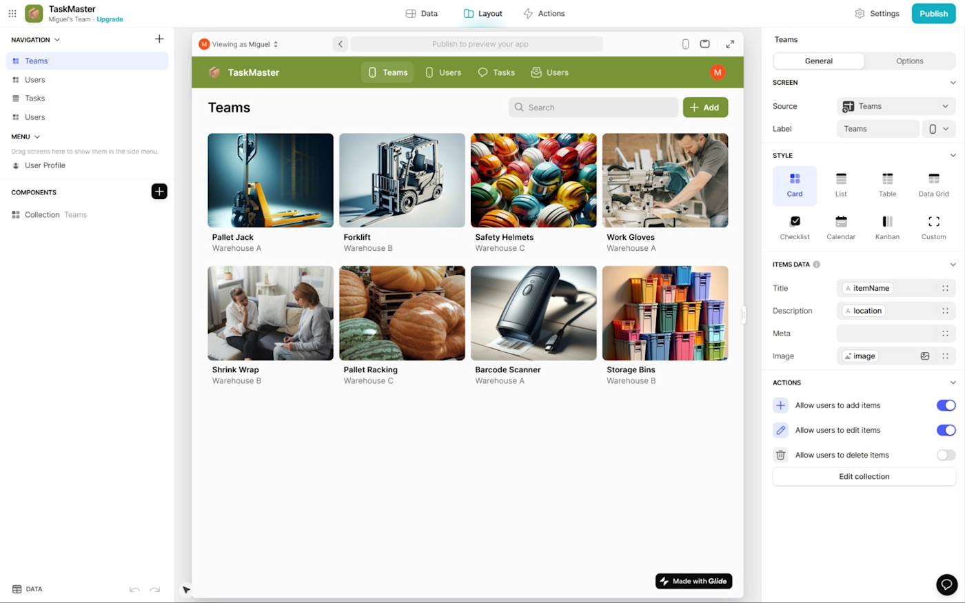 Glide, our pick for the best internal tool builder for a no-code solution