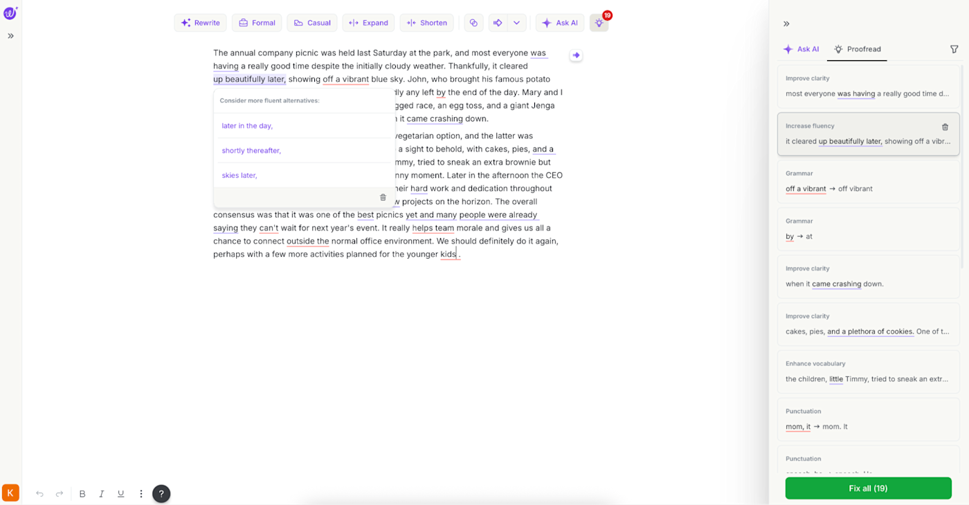 Wordtune, our pick for the best grammar checker for rewriting, shortening, or expanding content