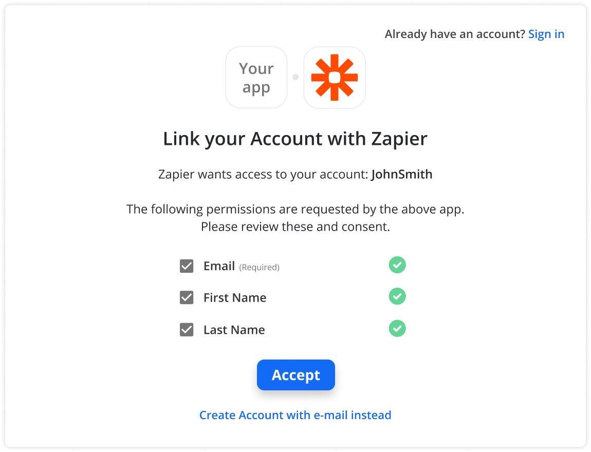 Automatic account creation example
