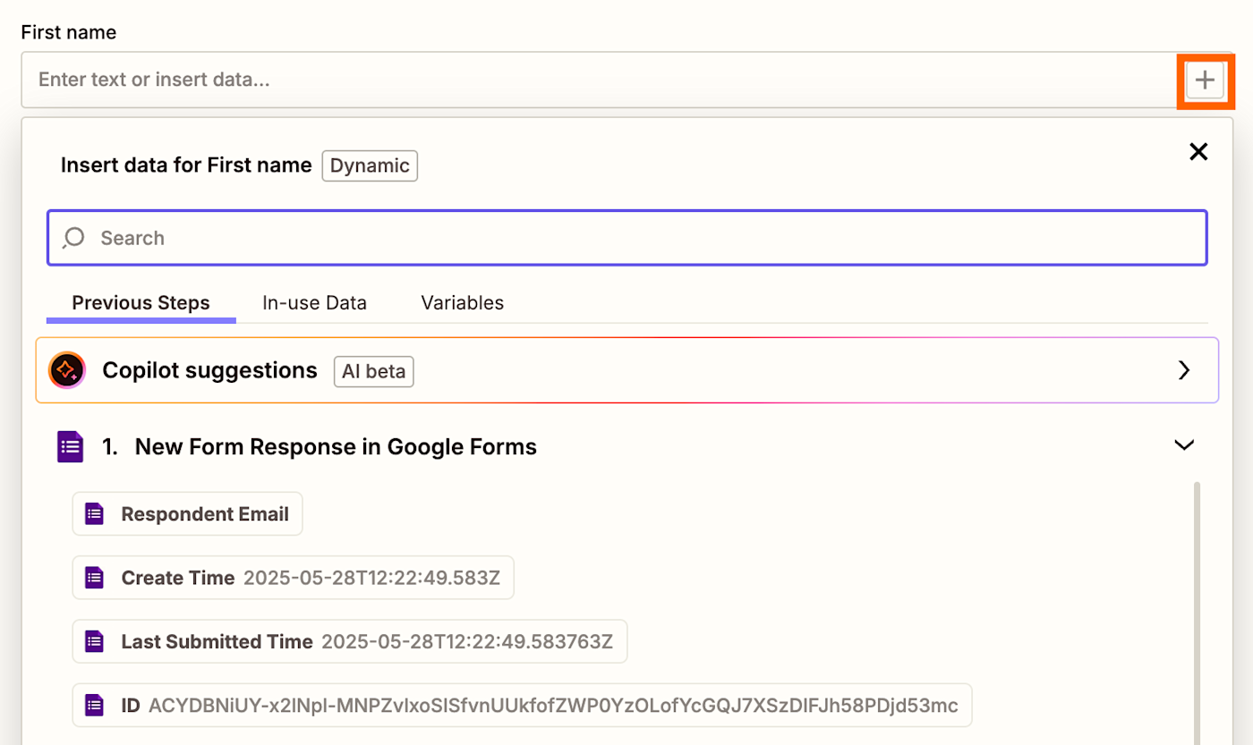 Screenshot of + icon
