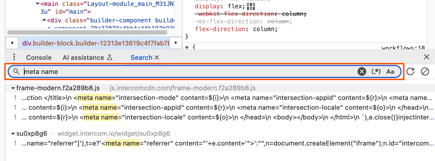 Screenshot the writer searching meta name