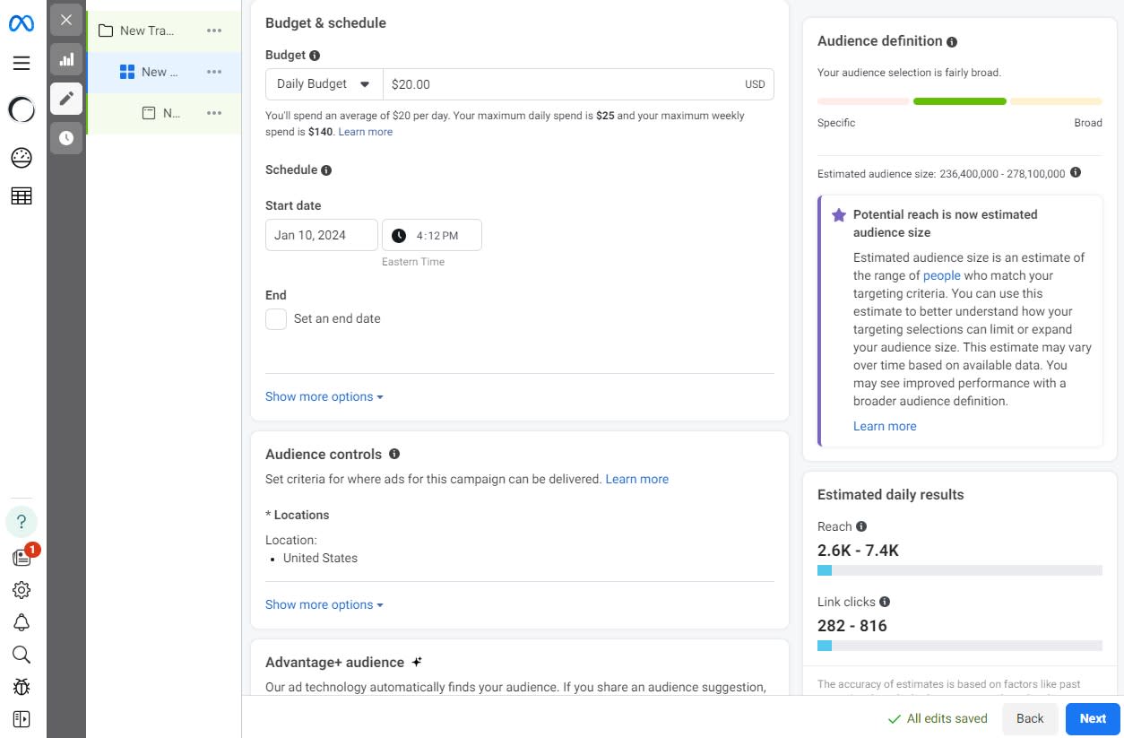 Choosing your budget and schedule in Facebook Ads Manager