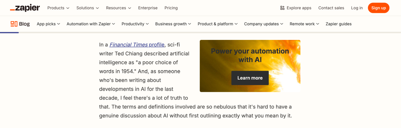 Screenshot of the changed "What is AI" post and CTA button