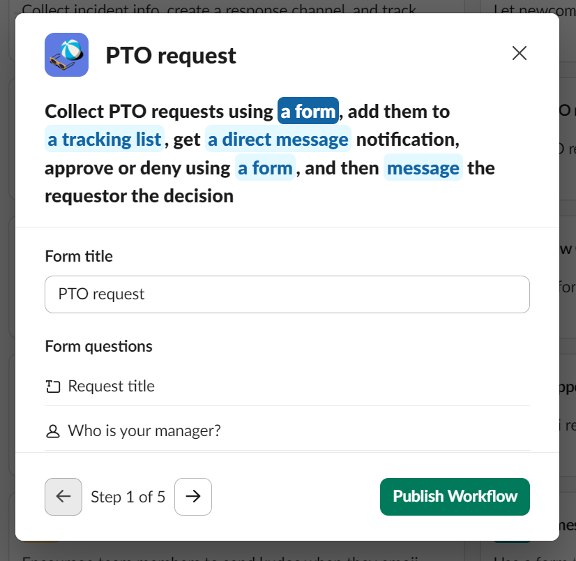 A Slack workflow to collect PTO requests