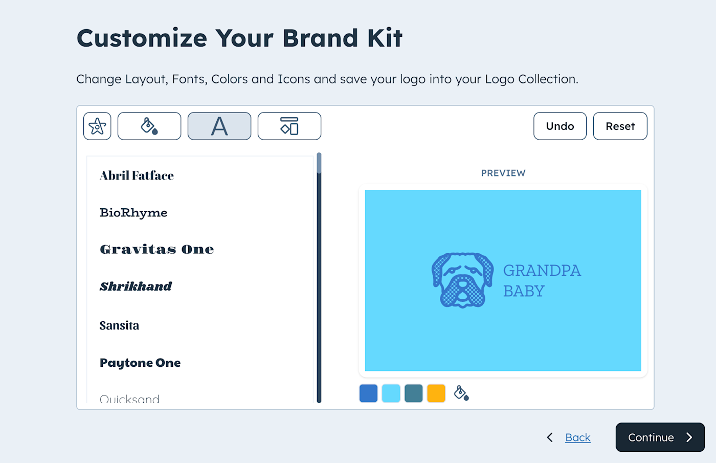 Screenshot of HubSpot's brand kit generator.