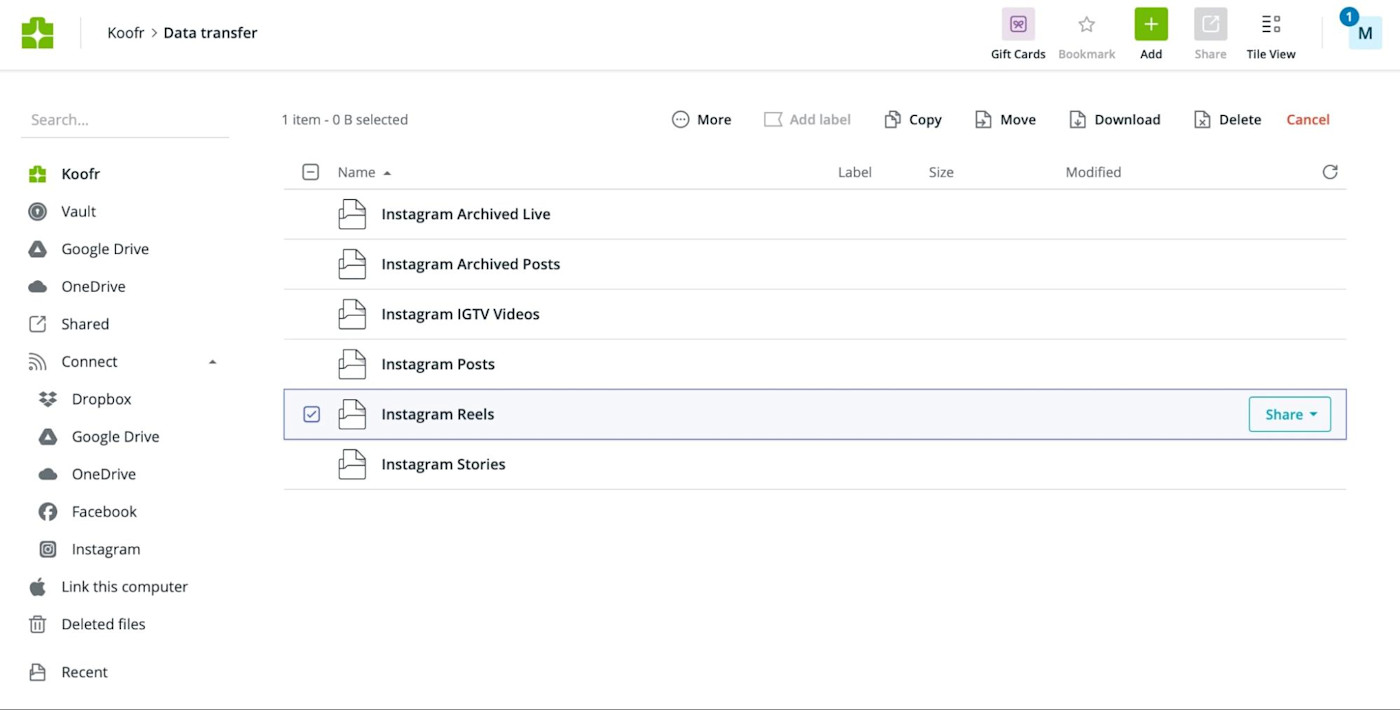 Koofr, our pick for the best cloud storage app for managing multiple providers from one app