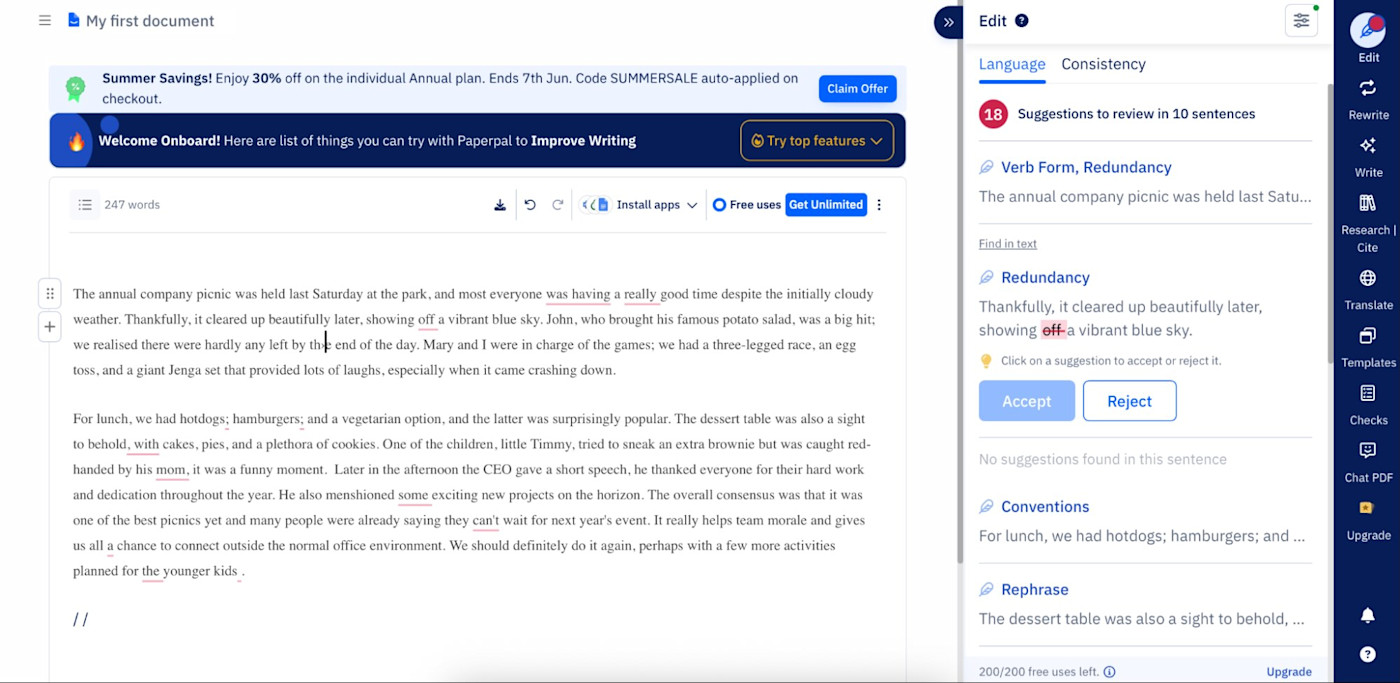 Paperpal, our pick for the best AI grammar checker for academics