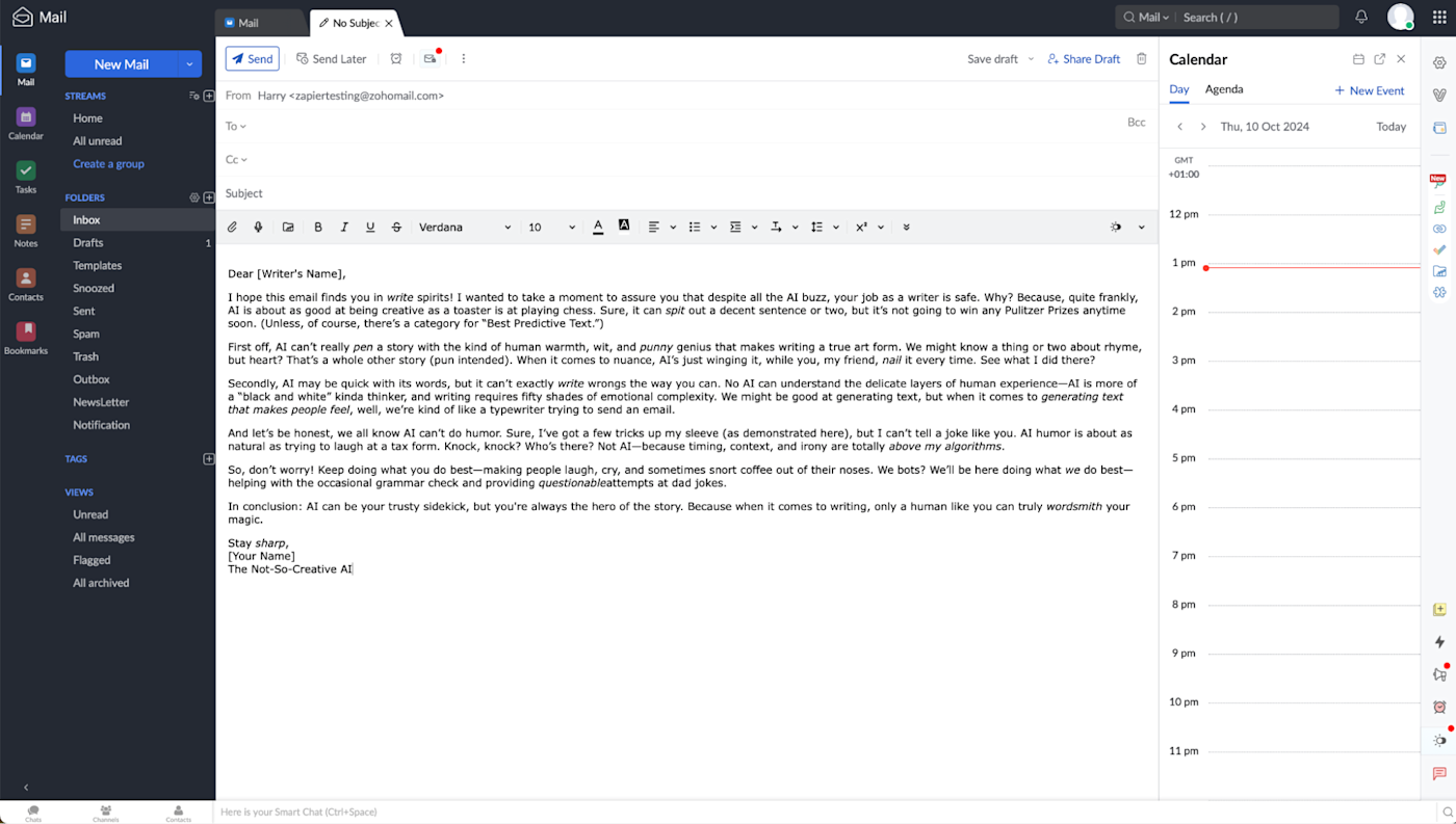 Zoho Mail, our pick for the best email hosting service for email and collaboration tools on a tight budget