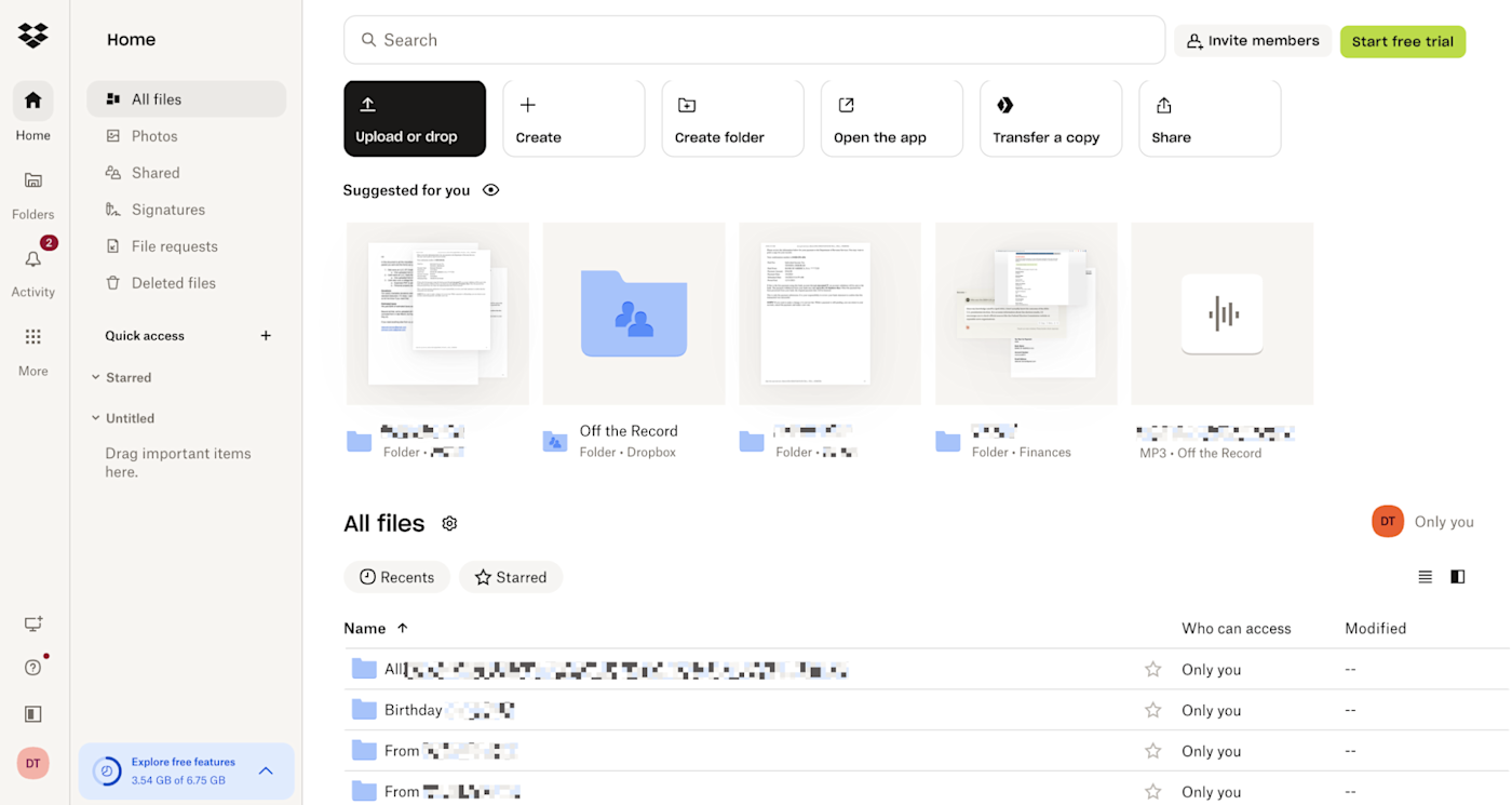 Dropbox, our pick for the best cloud storage app for remote teams