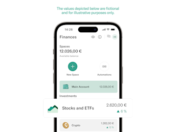 Mobile and N26app showing the variation of Stocks & ETFs and Crypto investments.
