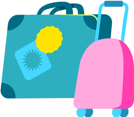 two suitcases, one blue and one pink