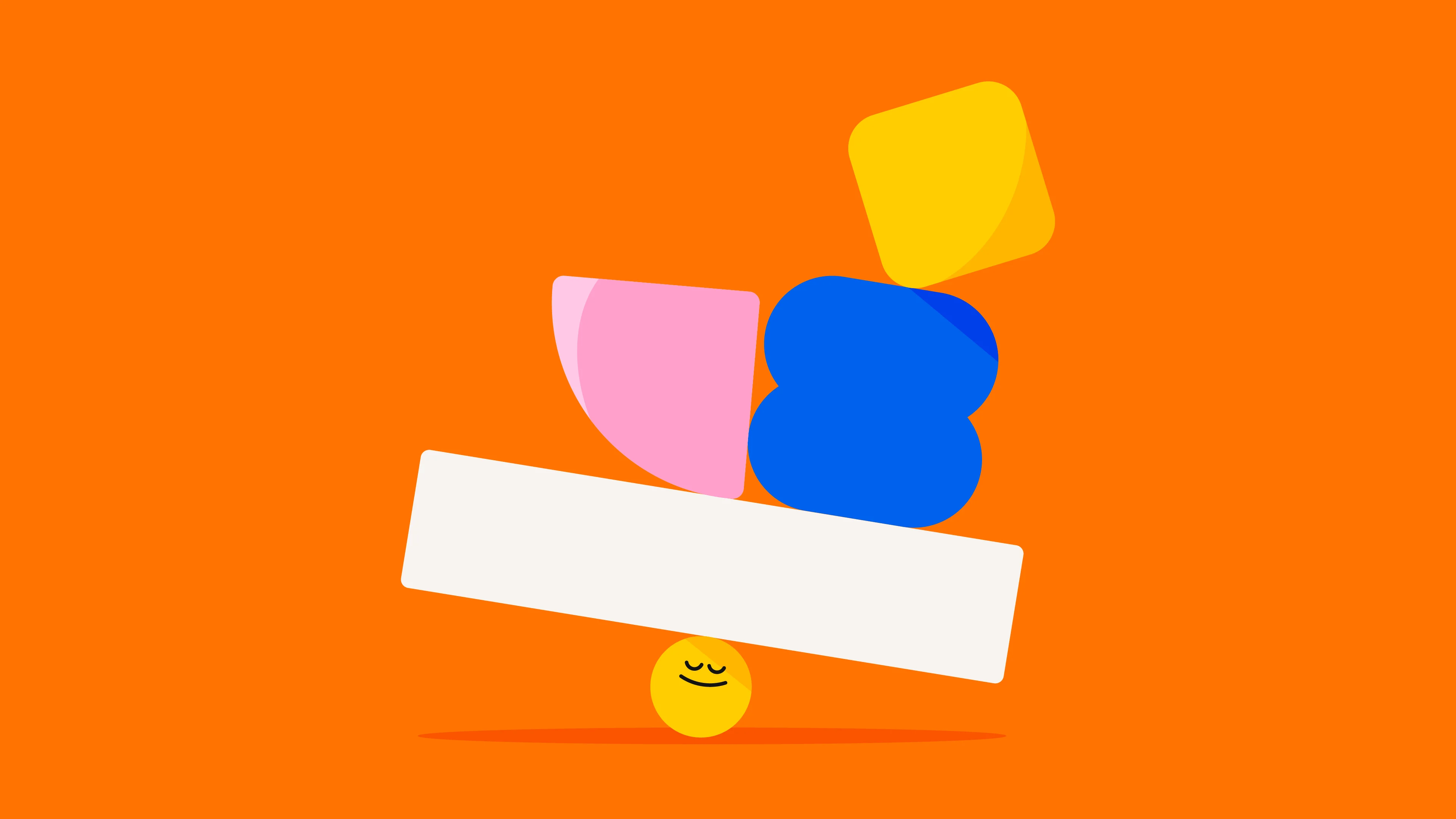 Smiling yellow face balancing shapes