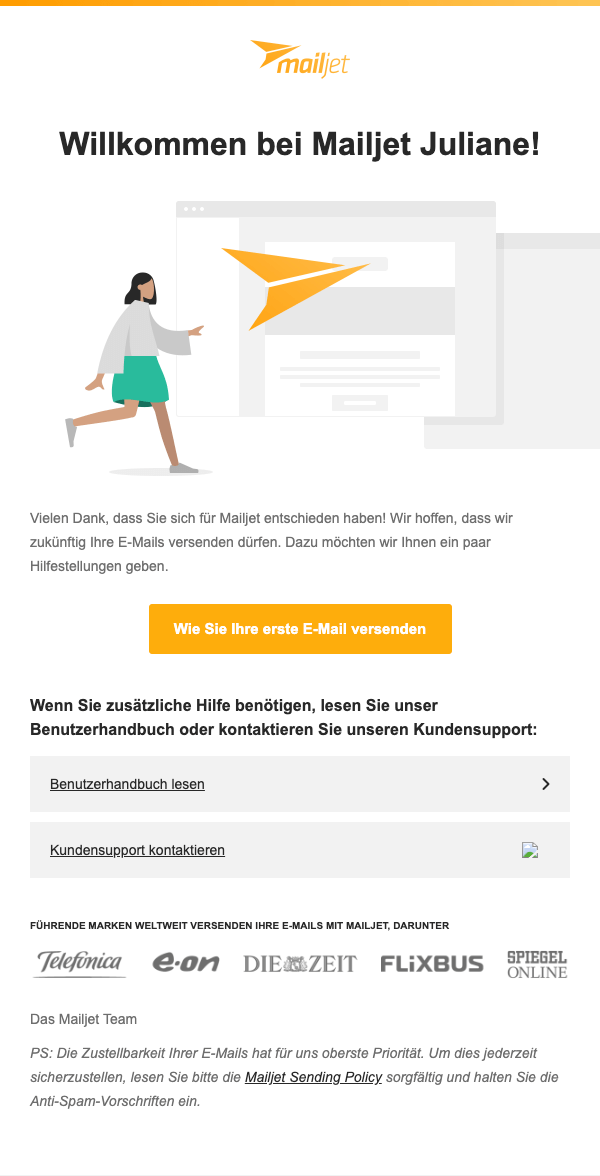 Beispiel einer Willkommens-E-Mail