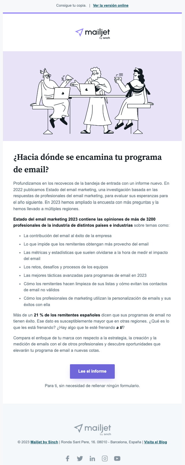 Email de anuncio del informe Estado del email marketing en 2023