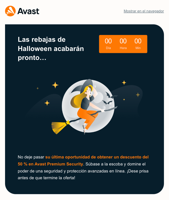Campaña de email marketing de Halloween de Avast