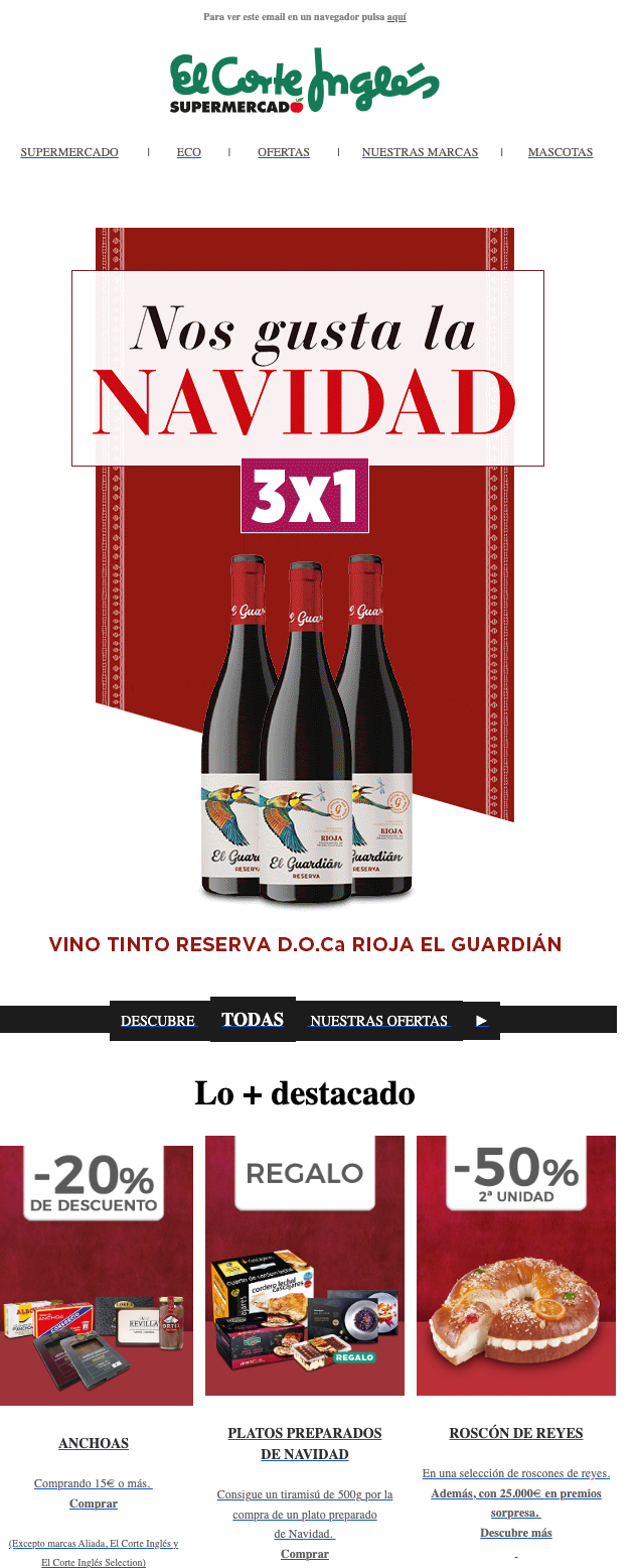 Email de Navidad de El Corte Inglés.